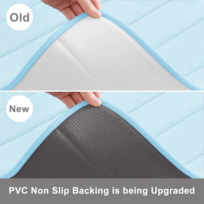 Buganda Memory Foam Bath Mat 30 x 20, Ultra Soft Absorbent Bathroom Rugs | Light Blue, Machine Washable Quick Dry Bath Mats for Bathroom Floor, Shower and Tub, Home Decor Accessories