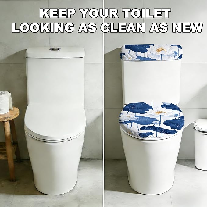 2 pack Toilet Lid Cover & Tank Lid Cover,Fits Standard & Elongated Toilet | Soft Stretchable Fabric,Machine Washable,Decorative Bathroom Protective Covers