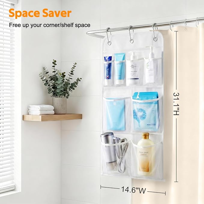 MISSLO Hanging Mesh Pockets Hold 340oz/1000ml Shampoo Shower Organizer with Over the Door Hooks
