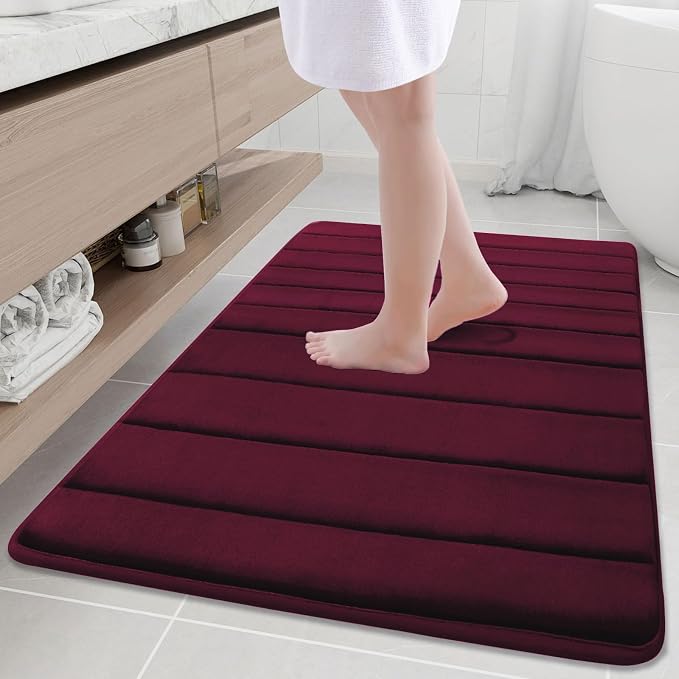 Buganda Memory Foam Bath Mat 40 x 32, Ultra Soft Absorbent Bathroom Rugs | Burgundy, Machine Washable Quick Dry Bath Mats for Bathroom Floor, Shower and Tub, Home Decor Accessories