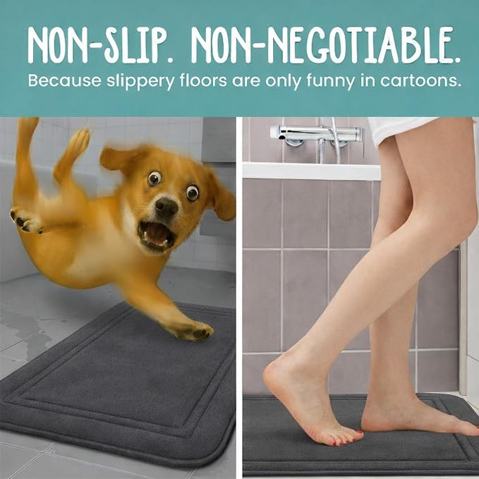 ITSOFT Memory Foam Bath Mat 31x20, Non Slip, Machine Washable, Quick Dry & Absorbent Rugs, Bath Mats for Bathroom Floor, Tub & Shower, Bathroom Rug, Charcoal Gray