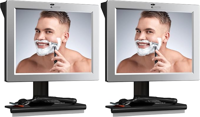 ToiletTree Products Fogless Shower Mirror with Squeegee - Anti-Fog Mirror - Adjustable Shaving Mirror with a Squeegee - Rust-Proof, Impact-Resistance Bathroom Shower Mirror (Pack of 2)