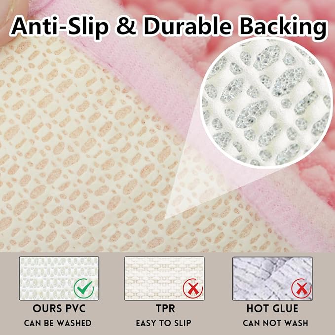 Bathroom Rugs Chenille, Extra Thick and Absorbent, Non-Slip, Machine Washable, Dry Quckily, Soft Cozy Plush, Used Under Shower Bathtub and Sink, Bath mat Sets 2Piece Pink