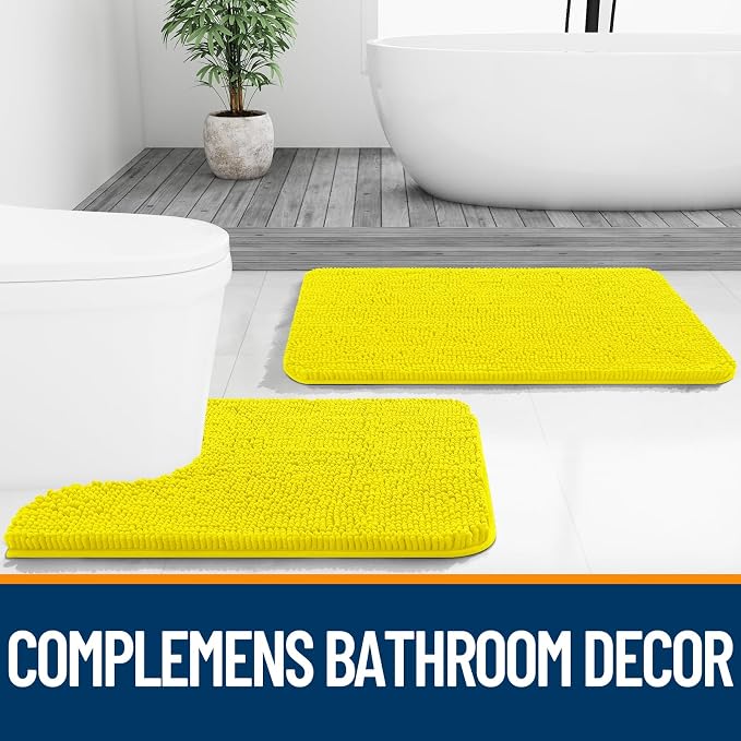 OLANLY Bathroom Rugs 36x24, Extra Soft Absorbent Chenille Bath Rugs | Lemon Yellow, Quick-Drying Rubber Backing, Washable Bath Mat for Bathroom Floor, Tub and Shower, Home Decor Accessories