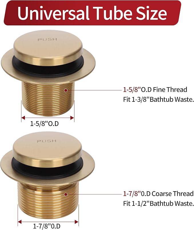 PRIMSOPH Tip-Toe Tub Drain Trim Kit with Two Hole Overflow Faceplate Conversion Kit Assembly Universal Fine Coarse Thread Replacement Brushed Gold