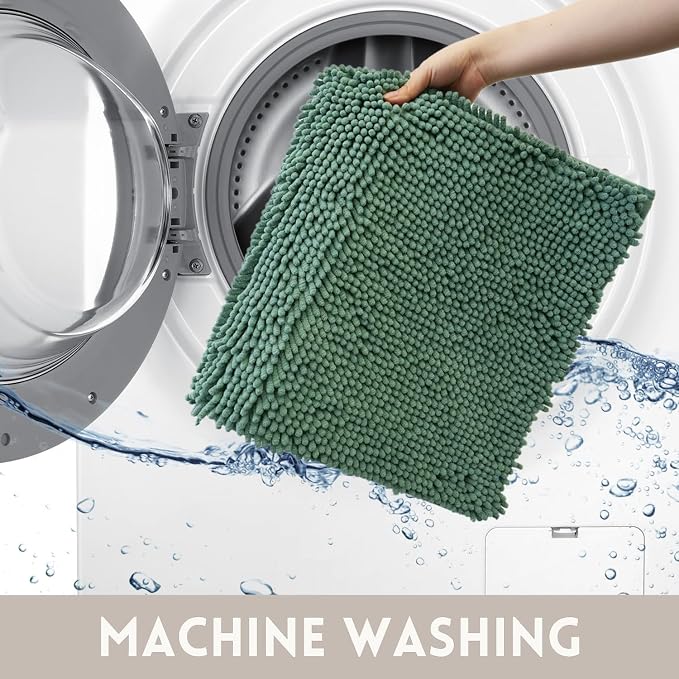 Bathroom Rugs Sets 3 Piece Non Slip,Bath Rugs with PVC Backing Bath Carpet,Bathroom Rug Washable,Absorbent,Plush Carpet Mats,Bath Mats for Bedroom, Kitchen,Tub,Home Decor Dark Green