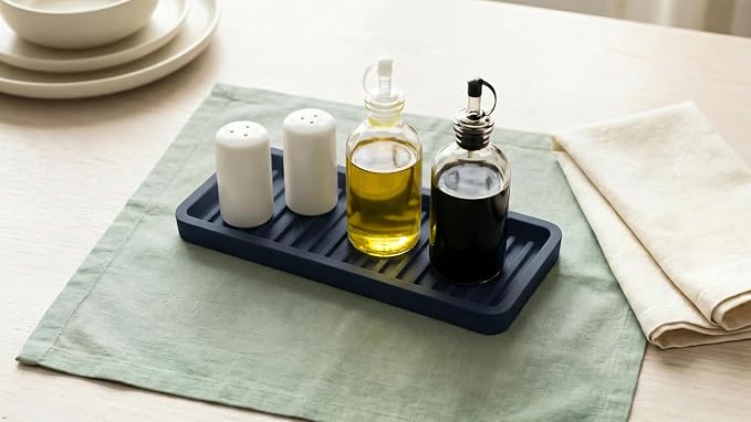 Silicone Sink and Surface Organizer Tray, Sponge Holder, Vanity Tray, Trivet, Heat Safe, Dishwasher Safe, for Bathroom and Kitchen Organization (Grey, 9"x3.5")