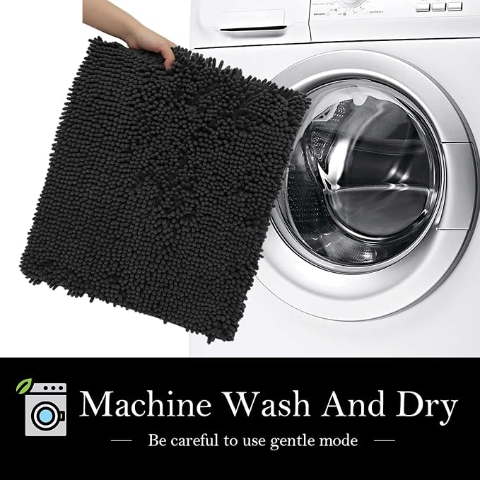 Bathroom Rugs Chenille Bath mat 3 Piece Set, Super Absorbent, Strong PVC Non Slip Backing, Bath mats for Bathroom, Plush Shaggy, Thick, Machine Washable, Bathtub, Toilet, Dark Grey