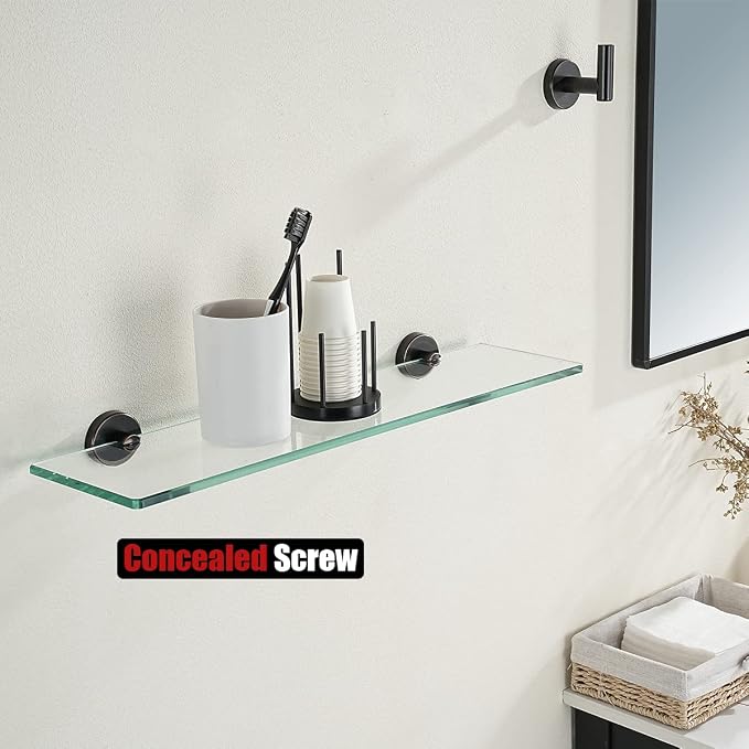 JQK Bathroom Glass Shelf Oil Rubbed Bronze, Tempered Glass Shower Storage 20 by 5 inches, 304 Stainless Steel ORB Wall Mount, 2 Pack, TGS101L20-ORB-P2