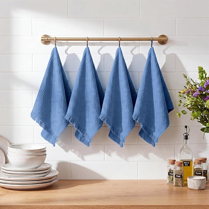 HunnmingRe 15 Pack Boho Hand Towel for Kitchen,Blue | 14x30 Inch, 100% Turkish Cotton, Summer Boho Decorative ,Towel Waffle ,Farmhouse Decor ,Absorbent Soft ,Guest Gift