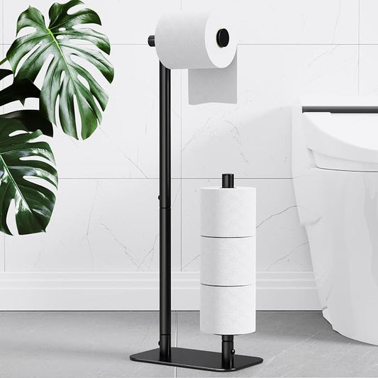 Kitsure Toilet Paper Holder Stand, Bathroom Storage, Medium, Black | Large Capacity Toilet Paper Holder for 4 Rolls, Rustproof Toilet Paper Holder Free Standing, Non-Slip Stable Base