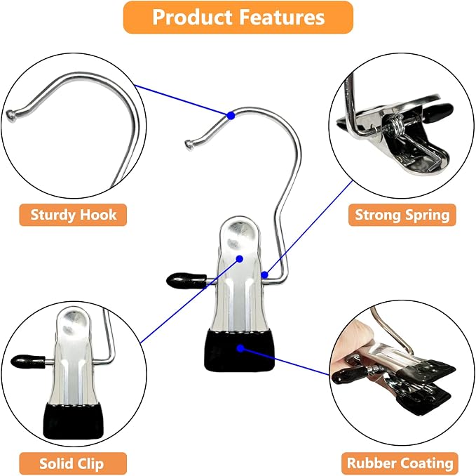 Boot Hangers for Closet, 30 Pack Hanging Clips Hook Clothes Pins for Laundry, Hanger Clips Towel Clips Boot Organizer for Home and Travel, Clothespins Clip Hangers for Pants Hats Socks Gloves
