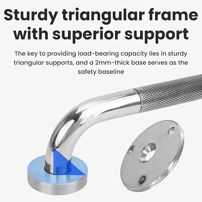 MrHAND Knurled Brushed Stainless Steel Grab Bars for Shower,2 Pack 16 Inch | SUS304,Stain Finish,Sturdy & Stable Handicap Grab Bars,Wall Mounted Shower Grab Bars,Safety Hand Rails,ADA Compliant