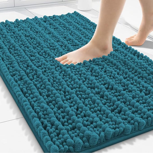 Smiry Bathroom Rugs 30X20, Extra Soft Rubber Backing Chenille Bath Mats | Lake Blue Machine Washable Non Slip Quick Dry Bath Mats for Bathroom Floor, Tub, Shower, Home Decor Accessories