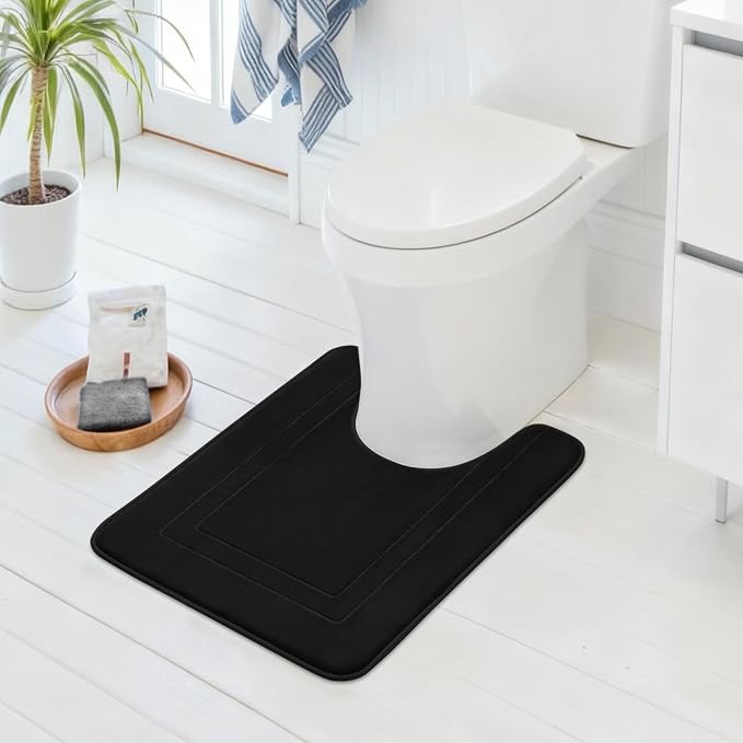 Cupic Cupid Memory Foam Bath Mat 24"×20", U-Shaped Bathroom Rugs, Black | Soft Touch, Cushioned Comfort, Non Slip Bathroom Mat, Super Absorbent & Quick Dry, Machine Washable for Shower, Tub & Vanity