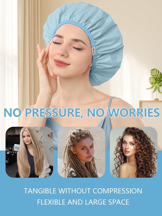 Years calm Shower Caps for Women Reusable Waterproof Double Layer Hair Cap | Both Sides Usable, Reversible Pattern & Solid Color Design, Soft Elastic Keeps Hair Dry for shower Spa Travel