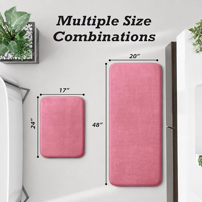 Bathroom Rugs Sets 2 Piece, Non-Slip & Quick Dry Bath Mat Set, Ultra Soft Velvet Bath Rugs for Bathroom, Toilet and Shower Floor, Pink