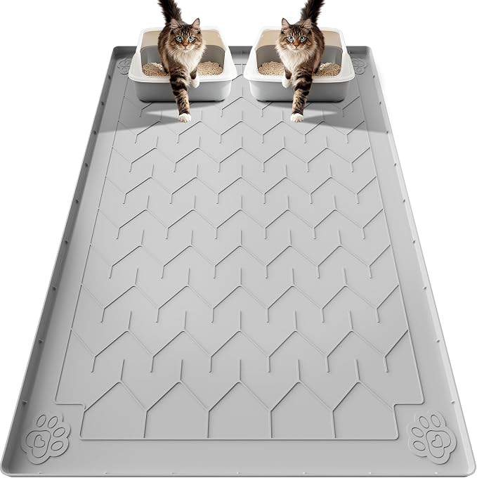 Cat Litter Mat, Extra Large 40"x28" Silicone Mat for Litter Box, Waterproof & Non-Slip Rubber Mat with Lip, Litter Trapping & Scatter Control, Soft on Cat Paws, Urine-Proof Floor Protector