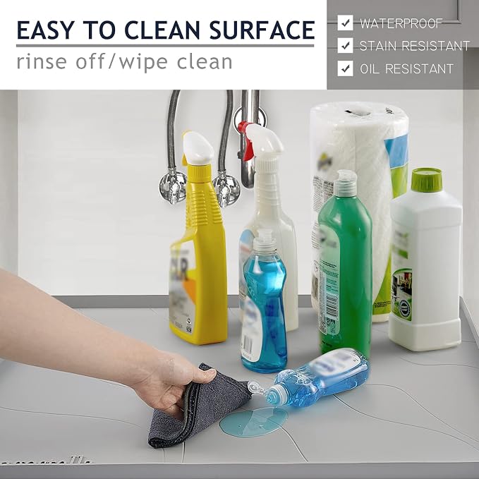 Heavy Duty Under Sink Mat,28" x 22" Silicone Waterproof Mat,Extra Thick Under Sink Liner,Kitchen Bathroom Cabinet Mat and Protector for Drips Leaks Spills£¬Grey
