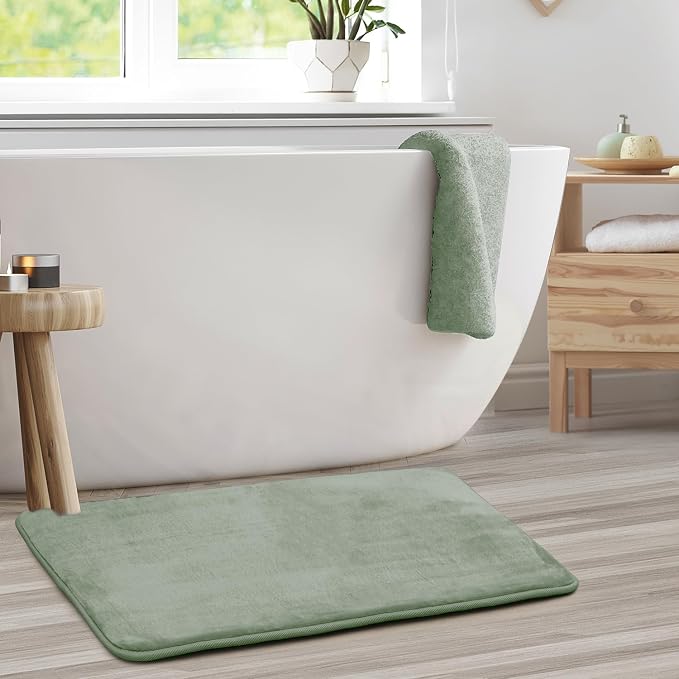 Clara Clark Bathroom Rugs, Velvet Memory Foam Bath Mat, Non-Slip Bath Rugs, Machine Wash, Dries Quickly, Ultra Soft Plush Bath Mats for Bathroom, 20 x 32, Ice Green