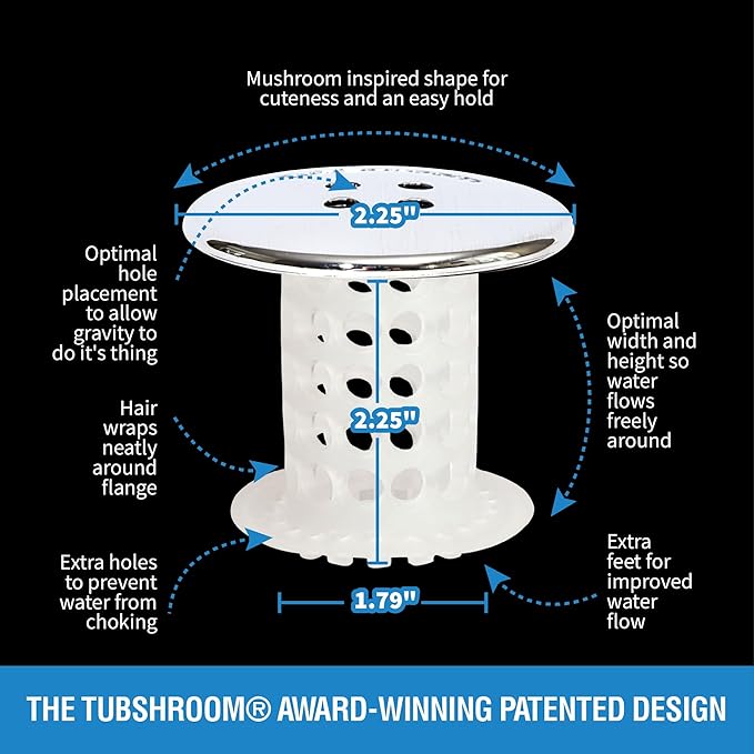 TubShroom Bathtub Drain Protector and Hair Catcher - 2 Pack, Chrome - Fits 1.5" - 1.75" Bathtub and Shower Drains