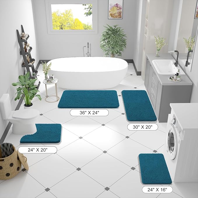 OLANLY Bathroom Runner Rugs 70x24, Extra Soft Absorbent Chenille Bath Rugs | Peacock Blue, Quick-Drying Rubber Backing, Washable Long Bath Mat for Bathroom Floor, Tub and Shower, Home Decor Accessories