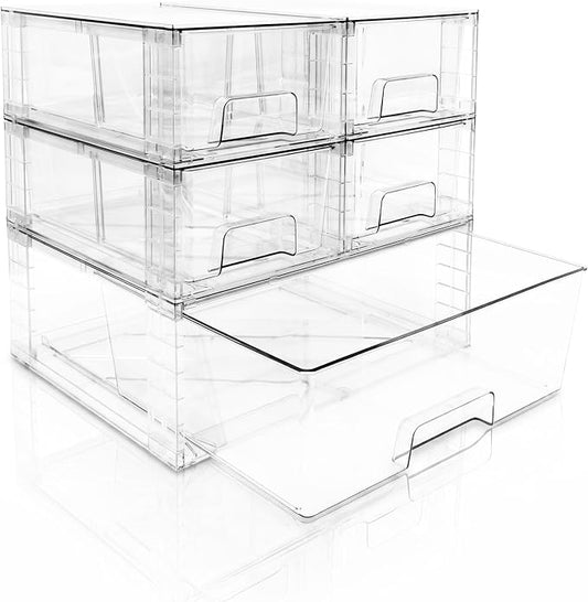 Stackable Storage Drawers(5 Pack),High-strength Clear Plastic Multi-purpose Organizer Bins with Handles, Easily Assemble Acrylic Drawers for Bathroom Closet Cabinet Pantry Under Sink