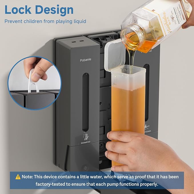 Shampoo and Conditioner Dispenser - Shower Soap Dispenser Wall Mounted No Drill - Shampoo Conditioner Body Wash Dispenser 3 Chamber - Easy Install for Bathroom Hotel Gungrey 1200ml
