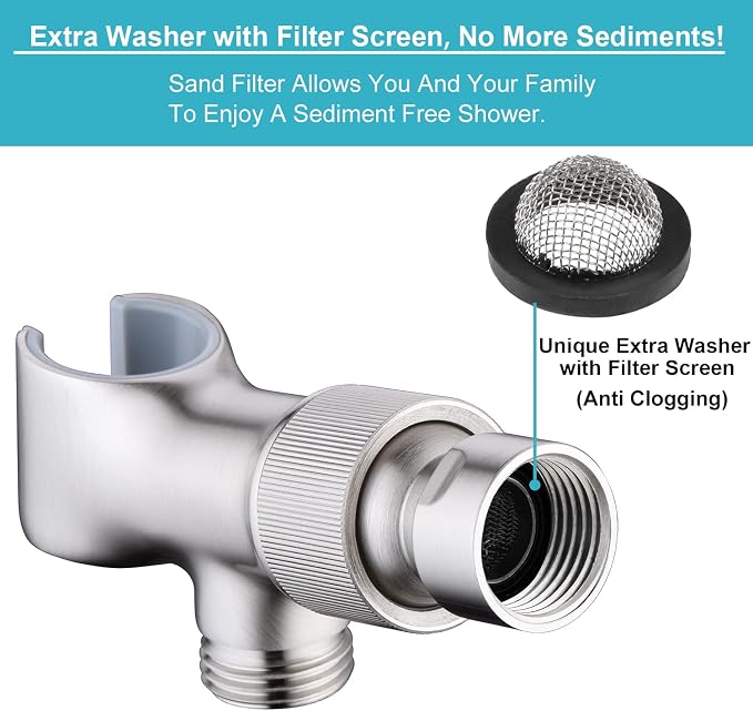 Brushed Nickel Metal Shower Head Holder - Adjustable Mount for Connecting Shower Arm and Hose, Wand Bracket with Swivel Ball Connector