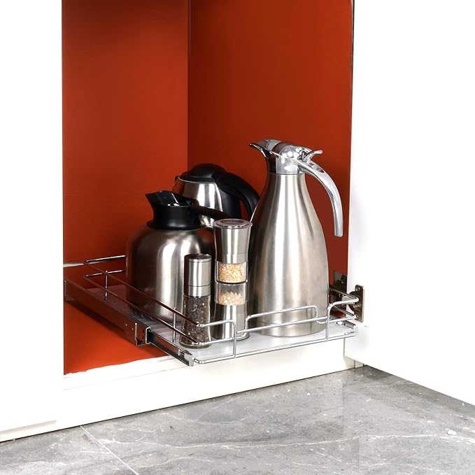 VEVOR 15.5" Wx21 Dx3.5 H Pull Out Cabinet Organizer, Heavy Duty Slide Out Pantry Shelves, Chrome-Plated Steel Roll Out Drawers, Storage for Home Under Sink, 17" Wx22 Dx7 H Install Size for Cabinet