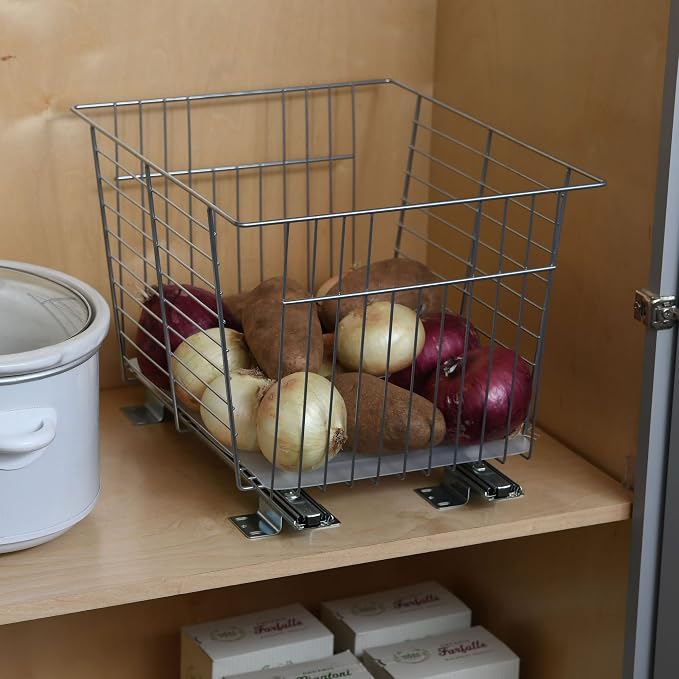 Household Essentials Nickel-Plated Steel Basket Organizer with Clear Plastic Liner