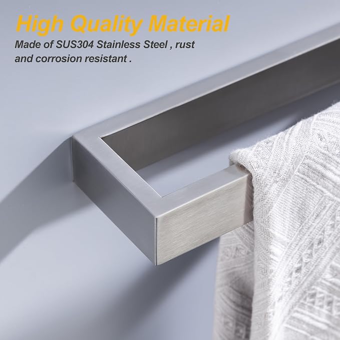 Towel Bar, 9 Inch Hand Towel Holder Wall Mount, Towel Racks for Bathroom Accessories, Stainless Steel Towel Ring Hardware (Brushed Nickel, 1 Pack)