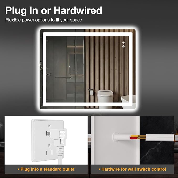 TRAHOME LED Bathroom Vanity Mirror with Lights, 36"x30" Lighted Wall Mirror | Front and Backlit, Anti Fog, Dimmable 3 Color Lighting, Memory Function, Shatterproof Glass, Plug in or Hardwired