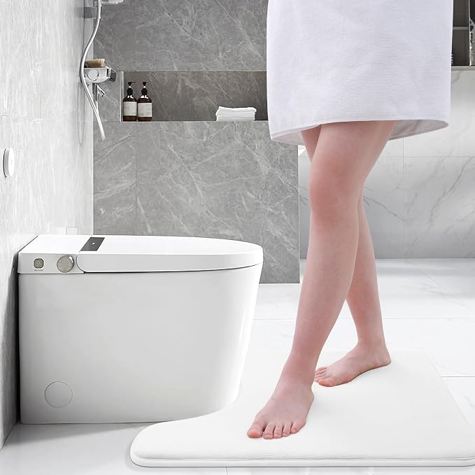 Smiry Memory Foam Toilet Rugs 20x20, Extra Soft Absorbent Bathroom Rugs | White, Quick Dry Machine Washable Non-Slip Contour Bath Mat for Toilet