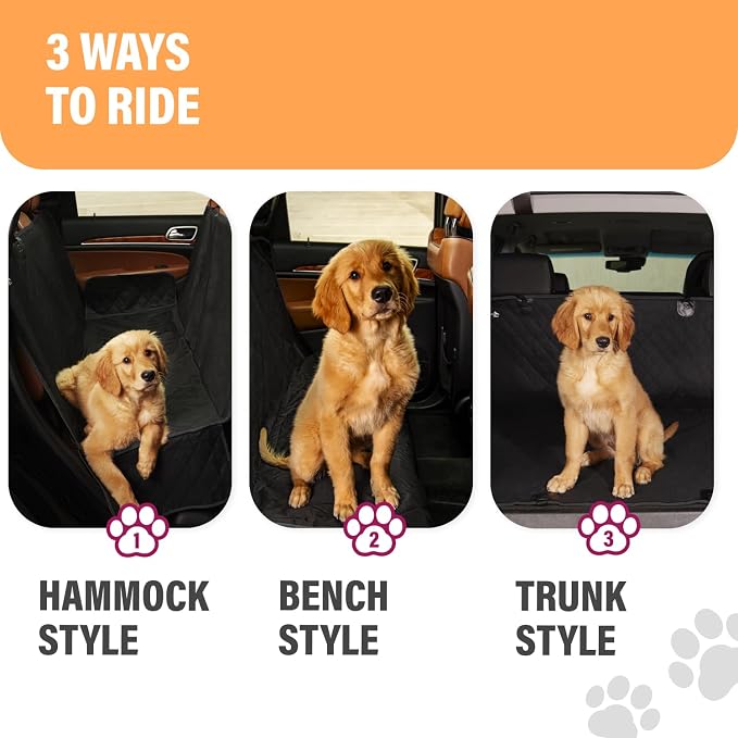 Black XL Dog Car Hammock Back Seat Cover, Waterproof Backseat Cover Protector for Truck Bench Rear of Sedans or SUVs, Essential Pet Supplies Vacuum or Wipe Clean, Machine Washable