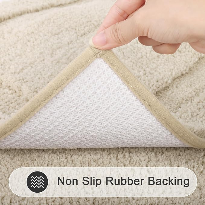 SHACOS Soft Microfiber Bathroom Rugs Set 2 Pieces with Toilet Rug | Absorbent Plush Bath Mat U Shaped Contour Bath Rug, Non Slip Washable Fluffy Bathroom Floor Mats, 32x20+24x20, Light Beige