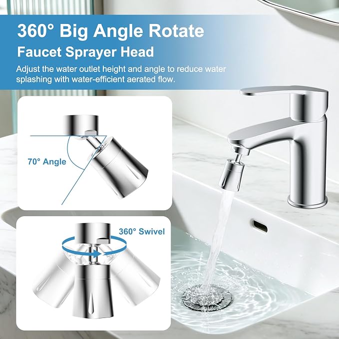 iFealClear Faucet Aerater NSF/ANSI/CAN 372 Certified, 360° Swivel 4 Modes Faucet Sprayer Attachment, 55/64" Big Angle Bathroom & Kitchen Sink Faucet Head, 2 Metal Joints, 15/16" Male Adapter, Chrome
