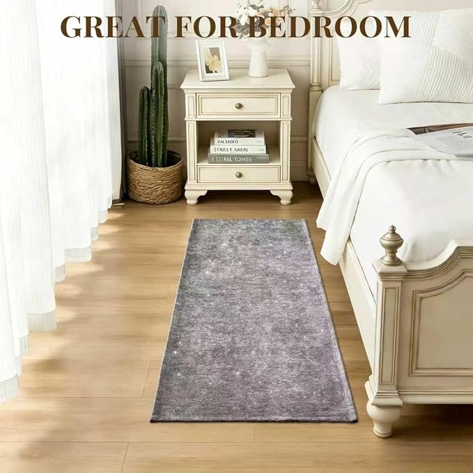 UKISS 2PCS Large Bath Mats, Shiny Chenille, Non Slip Bath Rug Set, Ultra-Absorbent Bath Mats for Bathroom Decor, Extra Soft Floor Kitchen Rugs,Washable Mat Quick Dry, 20" x 32" + 20" x 50", Gray