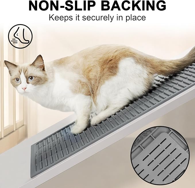 Heavy-Duty Cat Litter Mat: 10,000 Scratch Motions Tested | XL Extra-Thick Silicone Mat - No Holes for 3 Years