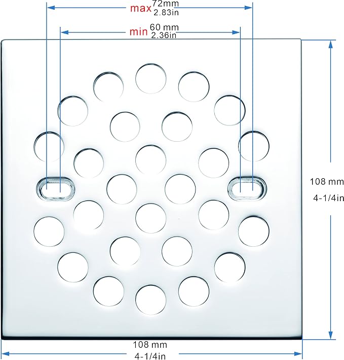 RRAJJ Square Improve 4-1/4 Inch(108mm*108mm) Screw-in Shower Floor Drain Grate Strainer (Chrome)