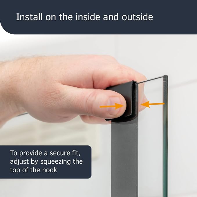 8" Black Stainless Steel Foam-Backed Shower Door Hooks, 2 Pack, Non-Slip, Fits 3/8" (10mm) Glass Doors