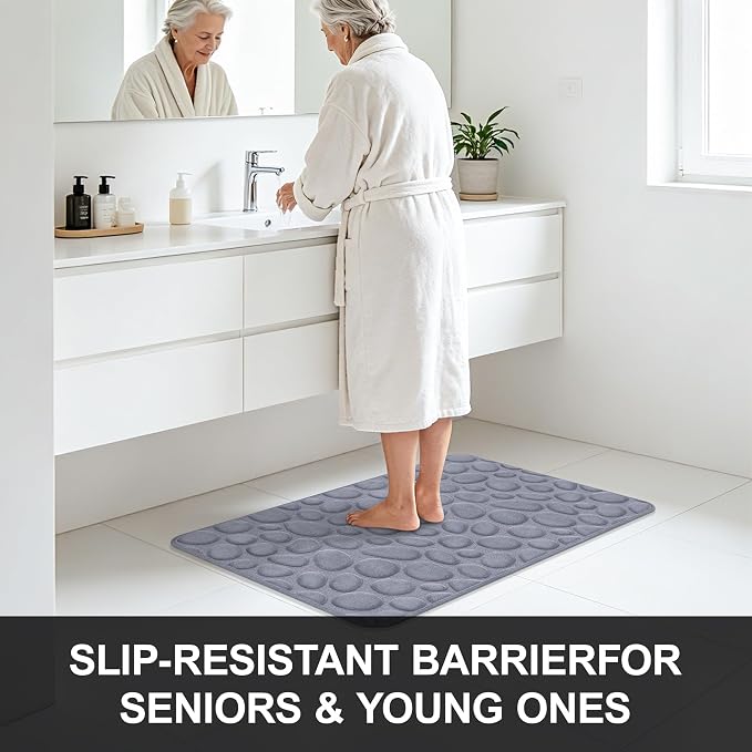 Stone Bath Mats, Non-Slip Memory Foam Bathroom Rugs, 20x32 Gray | TPR Rubber Backing,Ultra Soft,Highly Absorbent,Machine Washable,Quick Dry for Tub and Shower, Home Decor Accessories