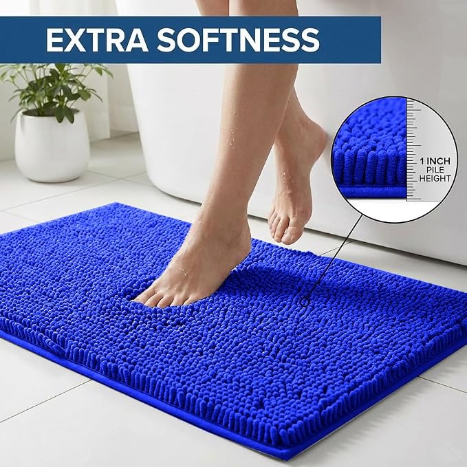 Bathroom Rugs Sets 2 Piece,Super Absorbent Chenille Bath Mats and U-Shaped Toilet Rug,Strong PVC Non Slip Backing,Microfiber Washable Dry Quickly Bath Mats for Bathroom(20"x32"+20"x20"U, Royal Blue)