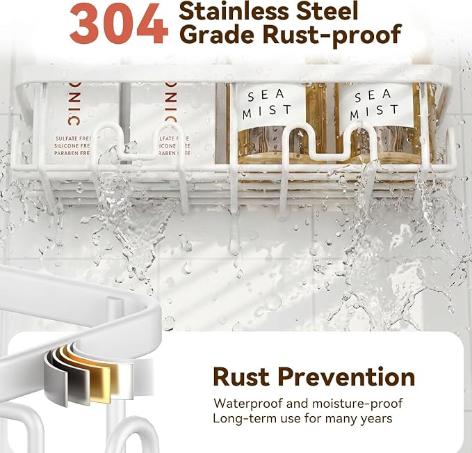 YASONIC Shower Caddy Adhesive, 100% Rustproof Shower Organizer with Soap and Toothbrush Holder, Large Capacity Shower Shelves for Inside Shower, No Drill Shower Storage for Home (5 Pack White)