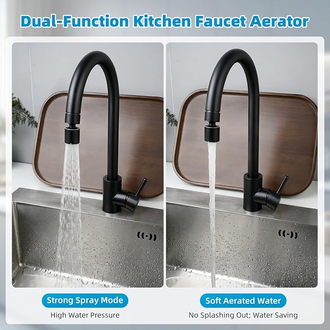 Hibbent NSF/ANSI/CAN 61 Certified Kitchen Faucet Aerator, CUPC Certification 360-degree Swivel Sprayer 2 Water Flow Sprayer Modes Faucet Extender-55/64Inch-27UNS Female Thread, Matte Black