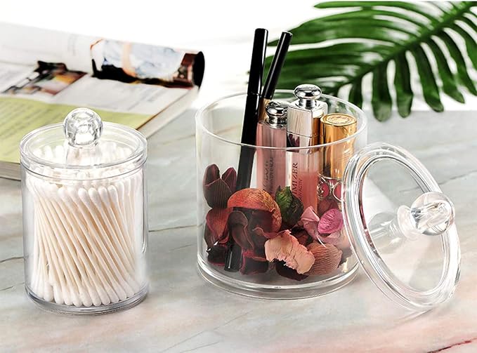 YOUEON 6 Pack Acrylic Apothecary Jars with Lids, 32/20/10 Oz Clear Cotton Ball & Pad Holder, Bathroom Canister Candy Jar for Bath Salt, Cotton Pads, Candies