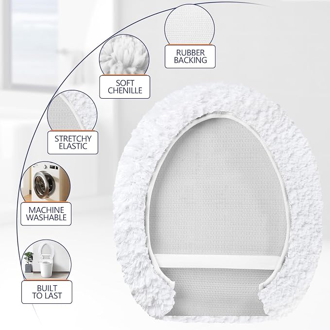Soft Microfiber Toilet Seat Cover 17.5" x 15" Machine Washable | Solid Toilet Lid Cover Adjustable Rubber Backing Fits Most 16 -17.5" L x 14-16" W Round Oblong and Elongated Toilet Seat