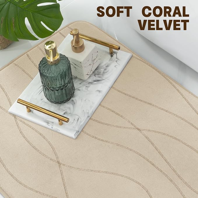 Bathroom Rugs Set 2 Piece, Memory Foam Bath Mat Khaki | U Shaped+Small Mat, Ultra Soft, Absorbent, Non-Slip, Machine Washable, for Bathroom, Sink and Toilet
