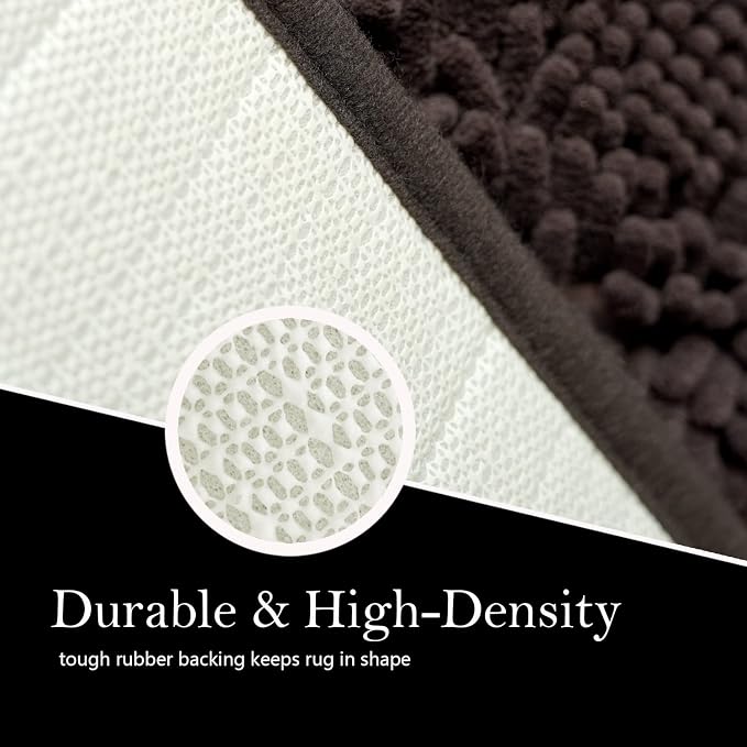 Bathroom Rugs Chenille Bath mat 2 Piece Set, Super Absorbent, Strong PVC Non Slip Backing, Bath mats for Bathroom, Plush Shaggy, Thick, Machine Washable, Bathtub, Shower, Toilet.(Brown)