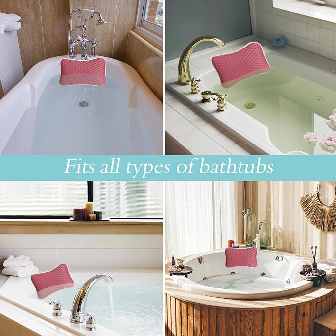 Bath Pillows for tub,Home Spa Pillows for Bathtub, Hot Tub,Head and Neck Support with 2 Strong Suction Cups,Pink